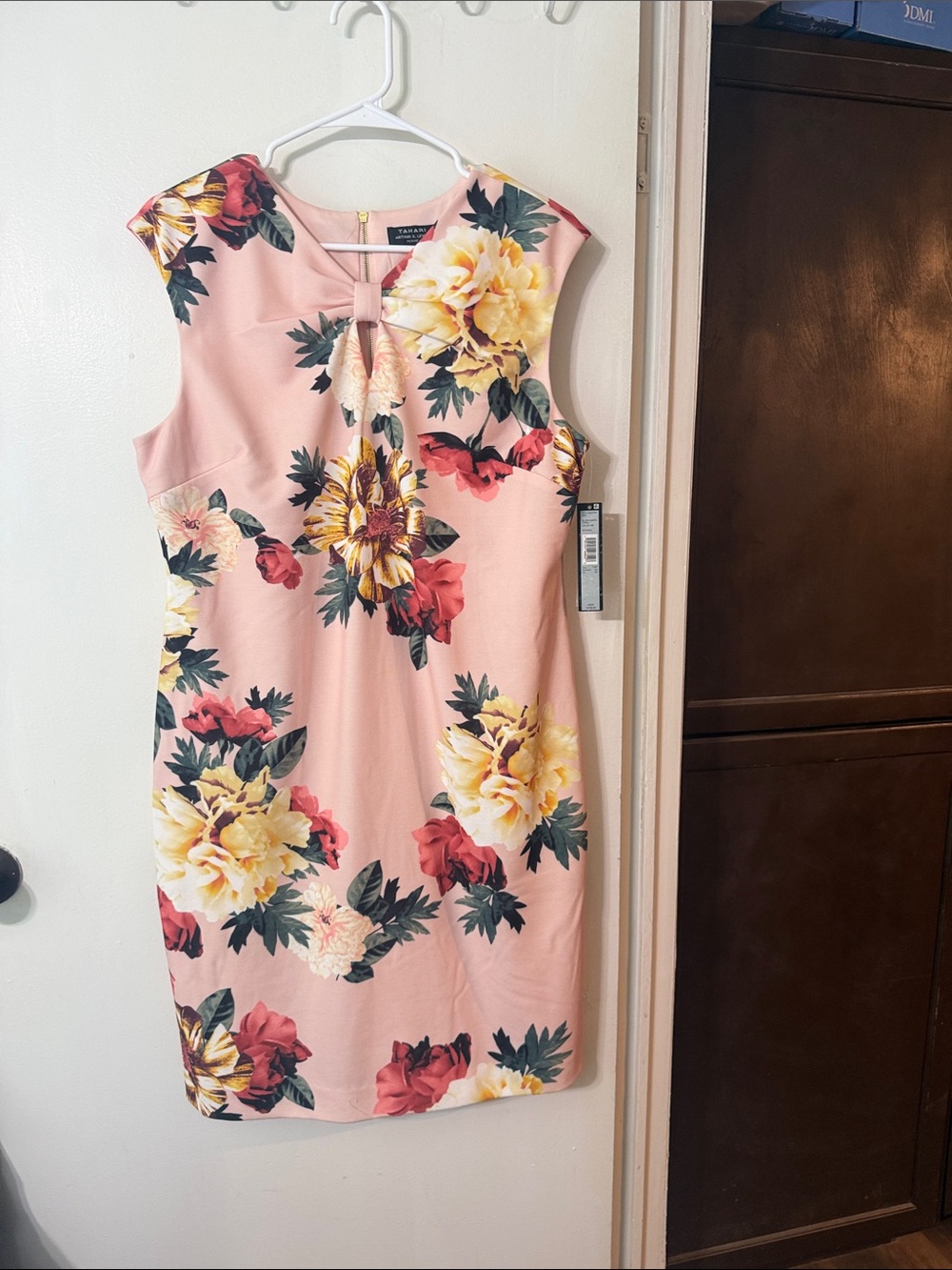 Tahari ASL Pink Floral Midi Sheath Dress